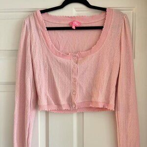 Dolls Kill Sugar Thrillz Pink Knit Cropped Cardigan
